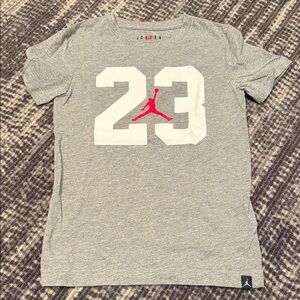 Nike Jordan Gray T-Shirt with Red and White Graphic